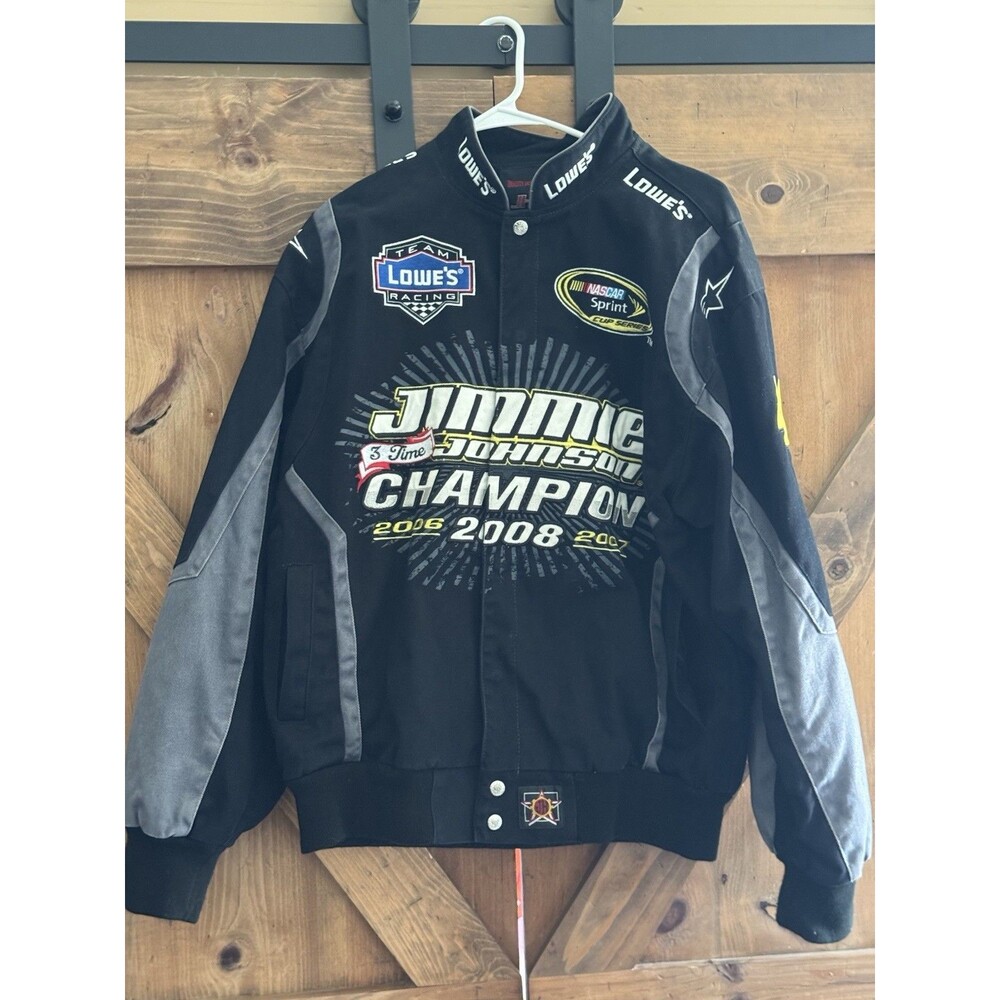 JIMMIE JOHNSON 2008 NASCAR Race 3 Time Champion LOWE's Men's Sz M Black Jacket